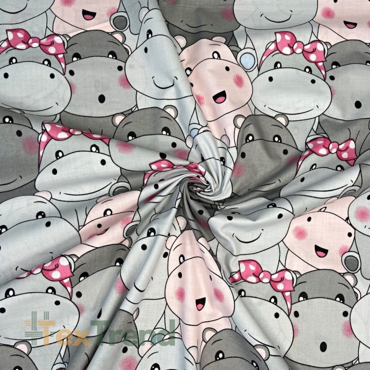 Baumwolle 100% Nilpferde rosa-grau  