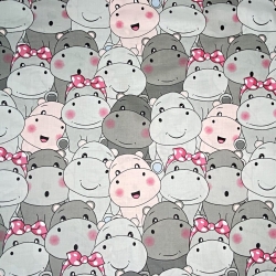 Baumwolle 100% Nilpferde rosa-grau  