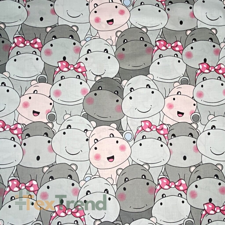 Baumwolle 100% Nilpferde rosa-grau  