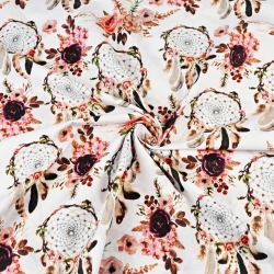 Baumwolle 100% Traumfänger schmutzig rosa mit Blumen auf weißem Hintergrund  