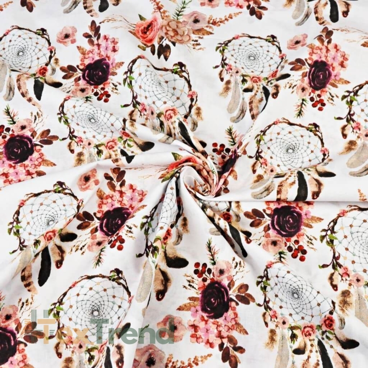 Baumwolle 100% Traumfänger schmutzig rosa mit Blumen auf weißem Hintergrund  