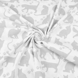 Baumwolle 100% graue Katzenumrisse auf weißem Hintergrund  