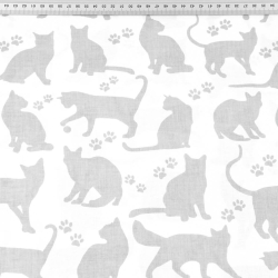 Baumwolle 100% graue Katzenumrisse auf weißem Hintergrund  