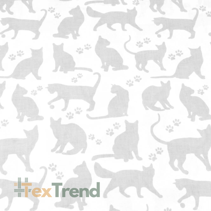 Baumwolle 100% graue Katzenumrisse auf weißem Hintergrund  