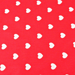 Baumwolle 100% weiße Herzen 40mm auf rotem Hintergrund  