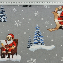 Baumwolle 100% Weihnachtsmuster Weihnachtsmänner mit Häusern auf grauem Hintergrund  