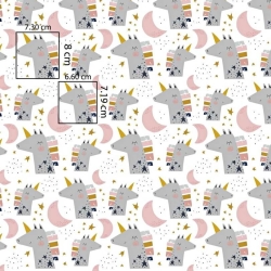 Baumwolle 100% Einhörner mit Monden auf weißem Hintergrund  