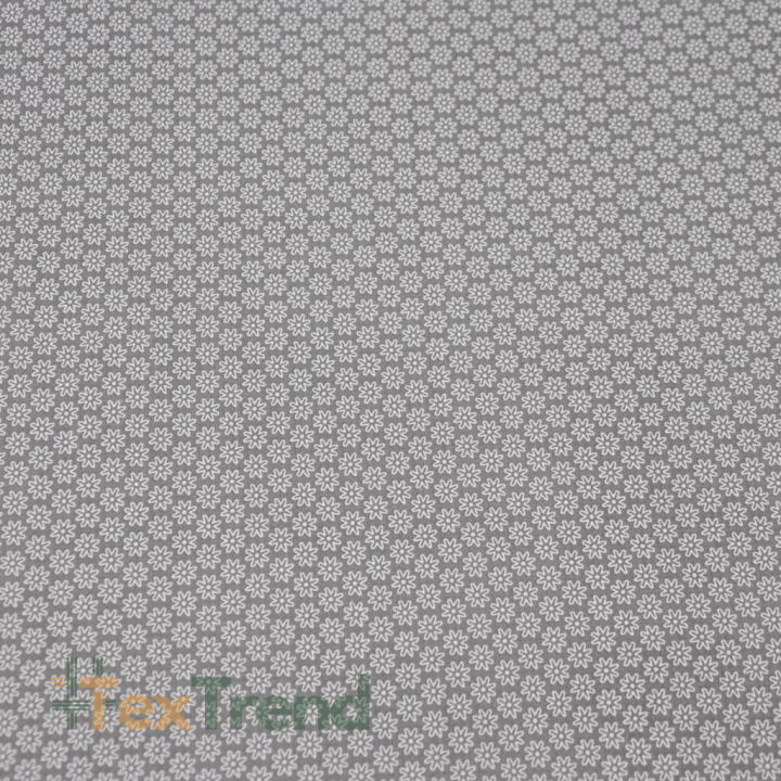 Baumwolle 100% Blümchen weiß auf grauem Hintergrund  