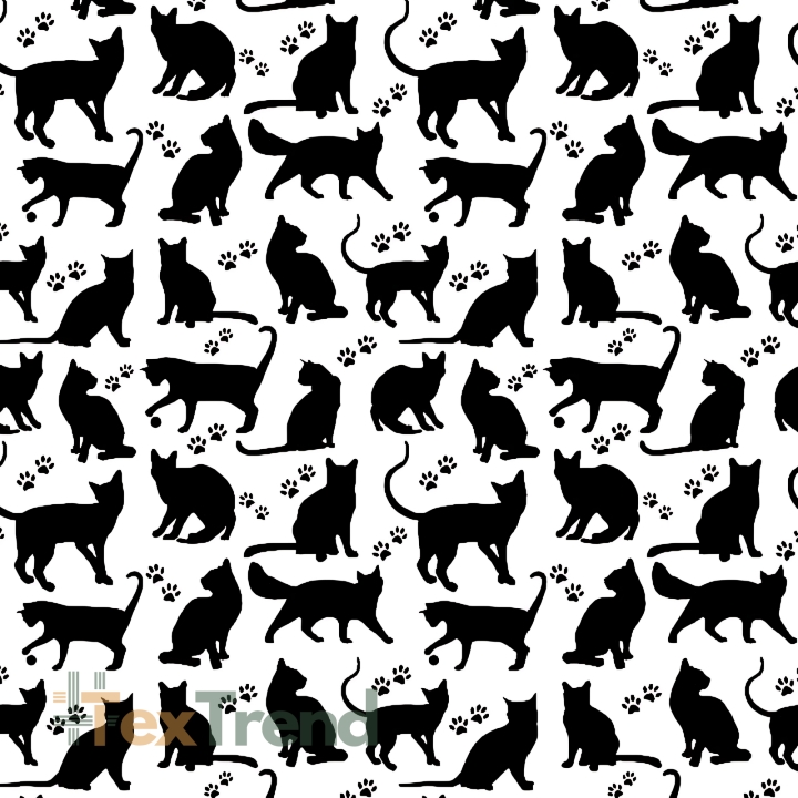 Baumwolle 100% Katzen Konturen schwarz auf weißem Hintergrund  