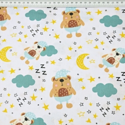 Baumwolle 100% schlafende Bären mit Sternen auf weißem Hintergrund  