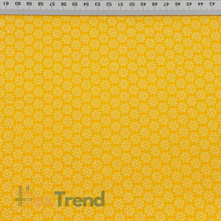 Baumwolle 100% Blümchen weiß auf dunkelgelbem Hintergrund  