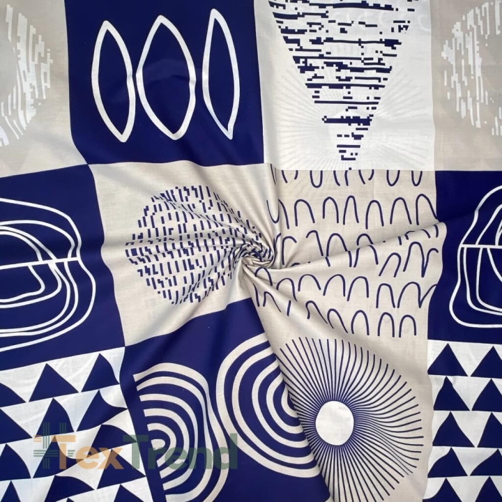 Baumwolle 100% Muster Patchwork blau-weiß-grau  