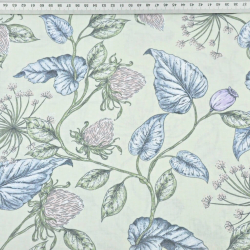 Baumwolle 100% Fenchelblumen mit pastellfarbenen Blättern auf hellgrünem Hintergrund  