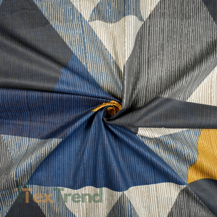 Baumwolle 100% Dreiecke grau blau senfgelb - 220cm  