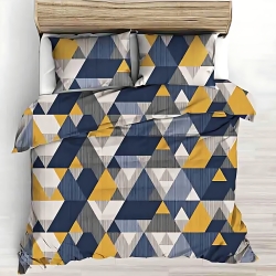 Baumwolle 100% Dreiecke grau blau senfgelb - 220cm  