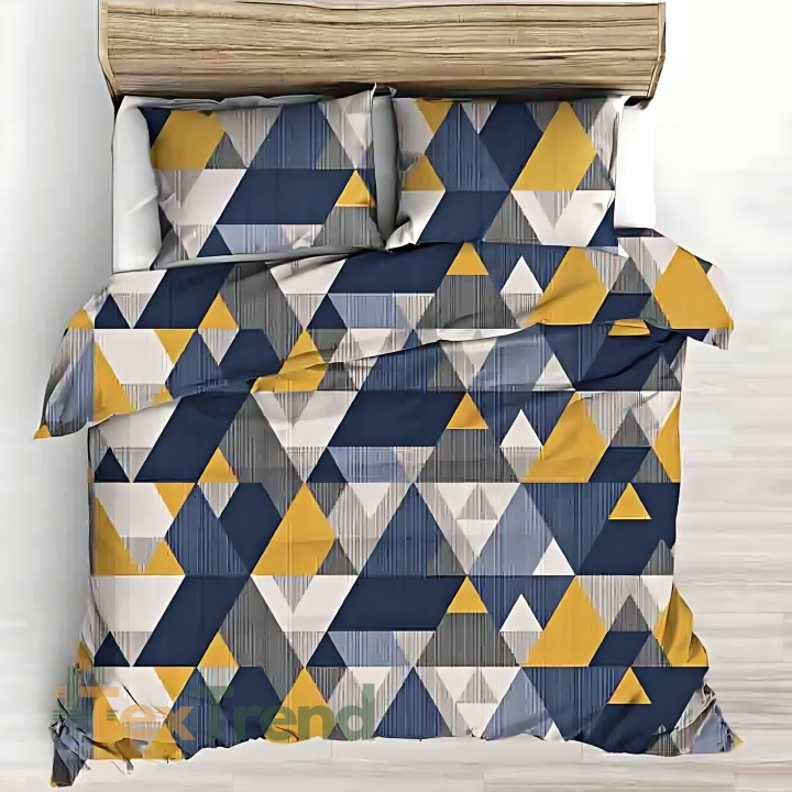 Baumwolle 100% Dreiecke grau blau senfgelb - 220cm  