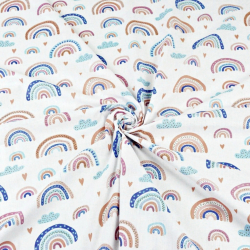 Baumwolle 100% Regenbögen blau-beige auf weißem Hintergrund  