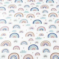 Baumwolle 100% Regenbögen blau-beige auf weißem Hintergrund  