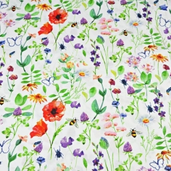 Baumwolle 100% Wiese mit Insekten auf weißem Hintergrund  