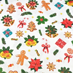 Baumwolle 100% Weihnachtsmuster mit Keksen auf weißem Hintergrund  