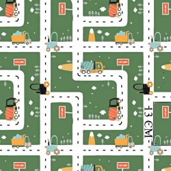 Baumwolle 100% Autos auf Straßen EXPLORE auf grünem Hintergrund  
