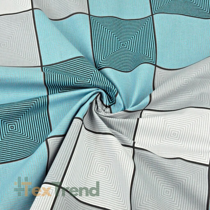 Baumwolle 100% 3D Karomuster türkis-grau  
