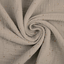 Baumwolle Musselin Double Gauze grau-beige (Regentag) mit goldenen Punkten  