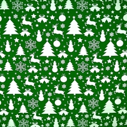 Baumwolle 100% Weihnachtsmuster mit weißen Tannenbäumen und Schneemännern auf grünem Hintergrund  