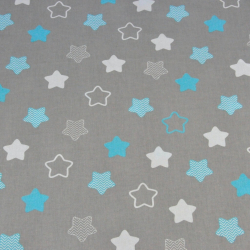 Baumwolle 100% Lebkuchensterne in weiß-türkis auf grauem Hintergrund  