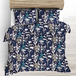 Baumwolle 100% Sträucher weiß-beige auf marineblauem Hintergrund - 220cm  