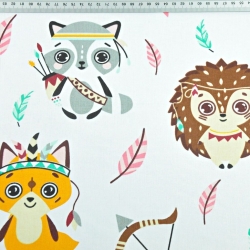 Baumwolle 100% große indianische Tiere auf weißem Hintergrund  