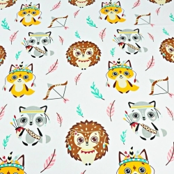 Baumwolle 100% große indianische Tiere auf weißem Hintergrund  