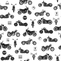 Baumwolle 100% kleine Motorräder schwarz auf weißem Hintergrund  