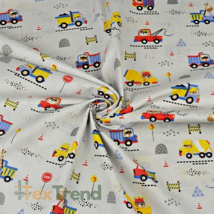 Baumwolle 100% Bau-Bären auf hellgrauem Hintergrund  