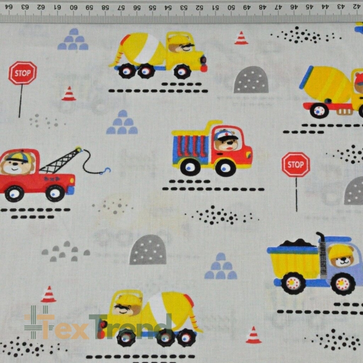 Baumwolle 100% Bau-Bären auf hellgrauem Hintergrund  