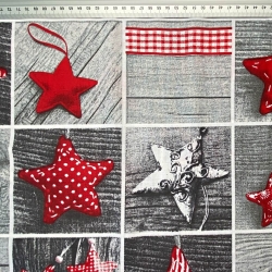 Baumwolle 100% Weihnachtsmuster Patchwork rote Sterne auf grauem Holz  