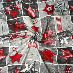 Baumwolle 100% Weihnachtsmuster Patchwork rote Sterne auf grauem Holz  