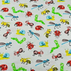 Baumwolle 100% Bunte Insekten und Schnecken auf grauem Hintergrund