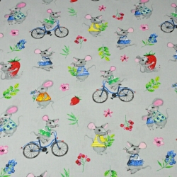 Baumwolle 100% bunte Mäuse auf grauem Hintergrund  