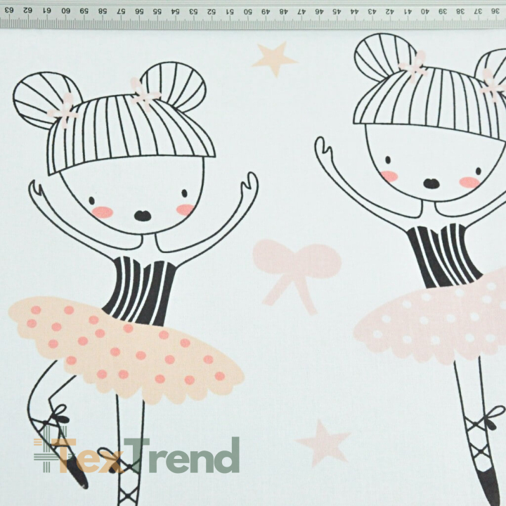 Baumwolle 100% große Balletttänzerinnen in apricot-schwarz mit Monden auf weißem Hintergrund  