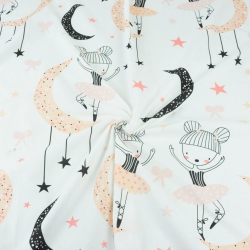 Baumwolle 100% große Balletttänzerinnen in apricot-schwarz mit Monden auf weißem Hintergrund  