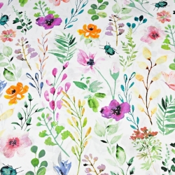 Baumwolle 100% große Wiese mit Insekten auf weißem Hintergrund  