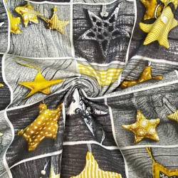 Baumwolle 100% Weihnachtsmuster Patchwork gelbe Sterne auf grauem Holz  