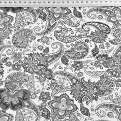 Baumwolle 100% türkische Blumen grau auf weißem Hintergrund  