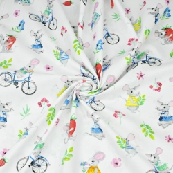 Baumwolle 100% bunte Mäuse auf weißem Hintergrund  