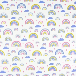 Baumwolle 100% Regenbogen blau-rosa auf weißem Hintergrund  
