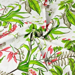 Baumwolle 100% Orchideenblüten mit grünen Blättern auf weißem Hintergrund  