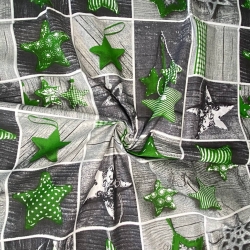 Baumwolle 100% Weihnachtsmuster Patchwork grüne Sterne auf grauem Holz  