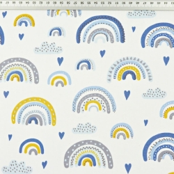 Baumwolle 100% Regenbogen blau-gelb auf weißem Hintergrund  