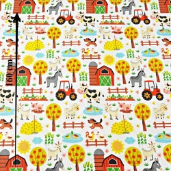 Baumwolle 100% bunte Tiere auf dem Bauernhof auf weißem Hintergrund  